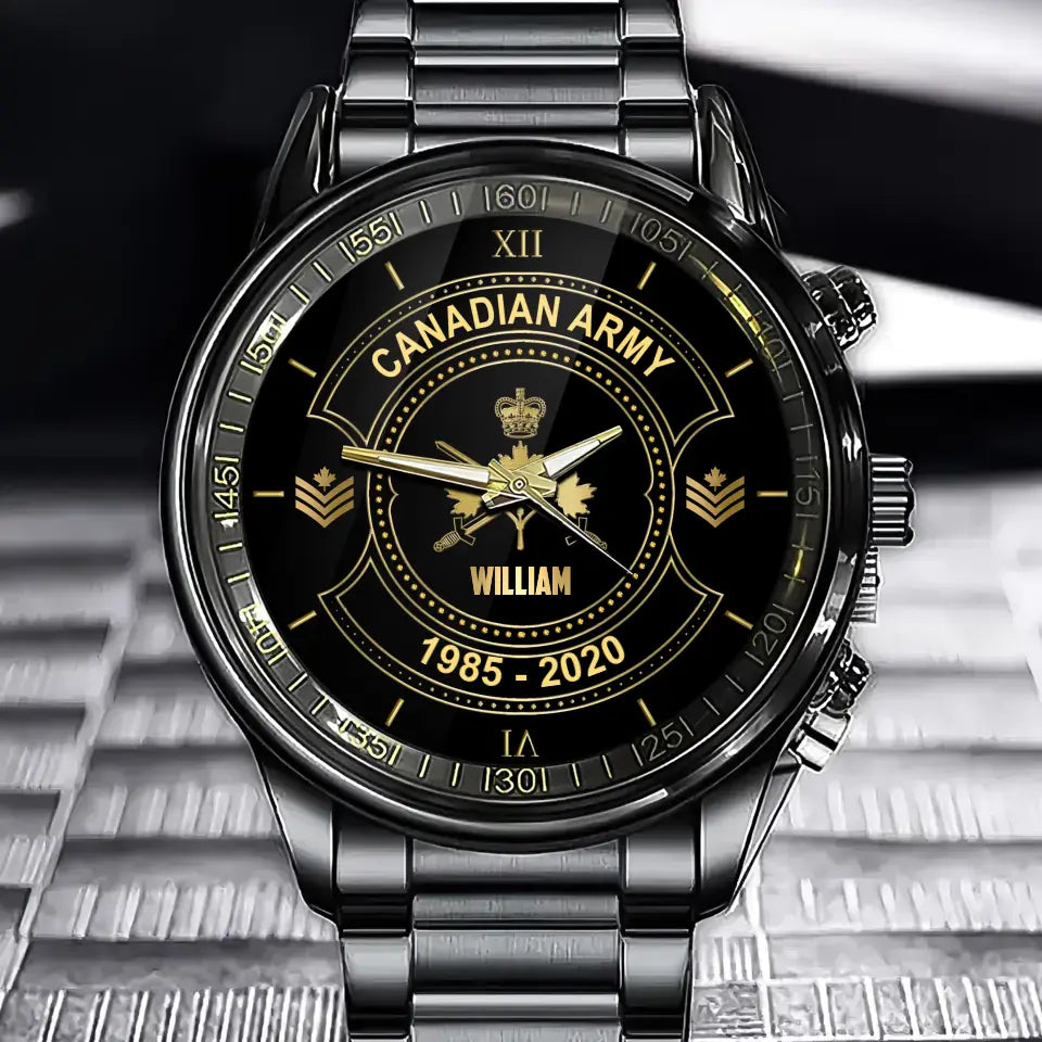 Personalized Canadian Army Veteran Custom Rank & Name Watch
