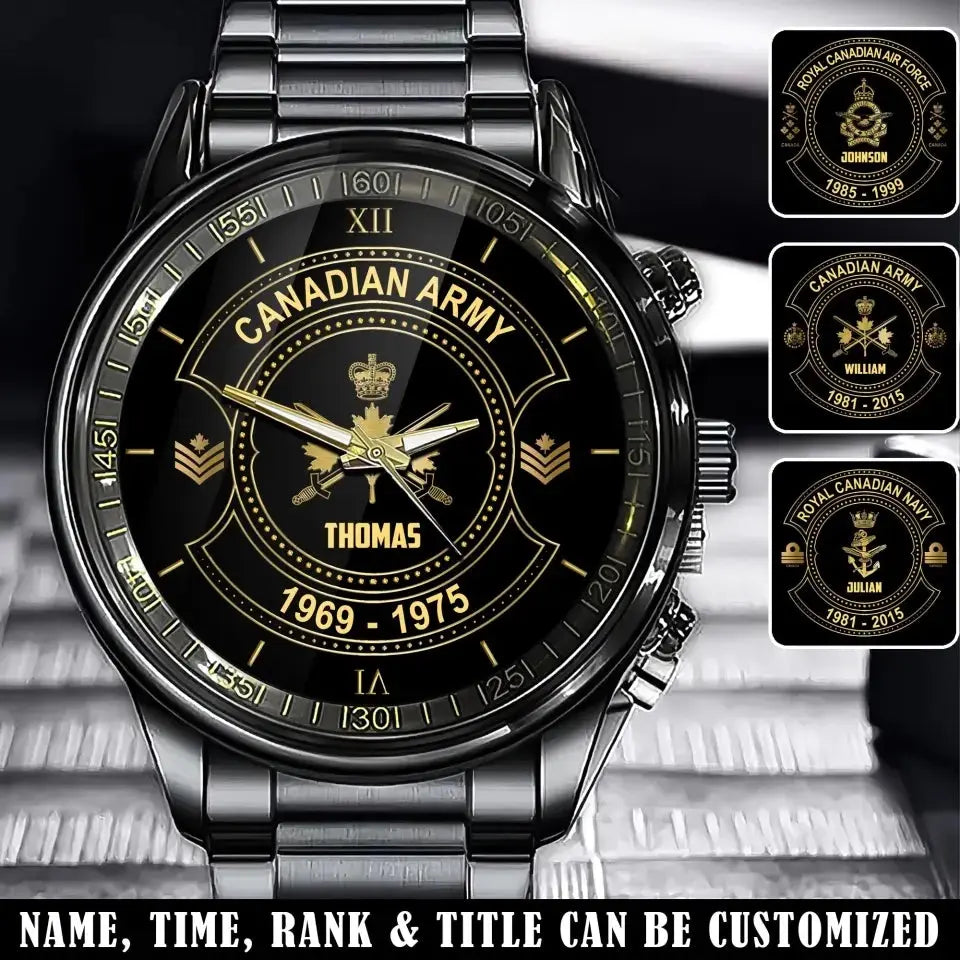 Personalized Canadian Army Veteran Custom Rank & Name Watch