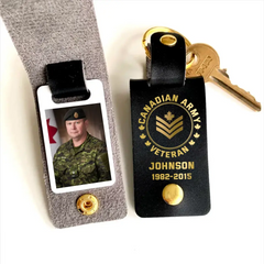 Personalized Upload Your Canadian Veteran Photo Canadian Army Custom Rank & Name Leather Keychain Printed