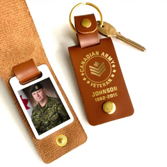 Personalized Upload Your Canadian Veteran Photo Canadian Army Custom Rank & Name Leather Keychain Printed