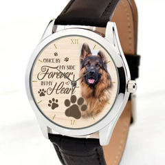 Personalisierte Uhr: Laden Sie Ihr Hundefoto „Hund Once By My Side Forever In My Heart“ hoch