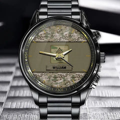 Personalized US Veteran Rank Camo Custom Name Watch