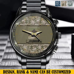 Personalized US Veteran Rank Camo Custom Name Watch