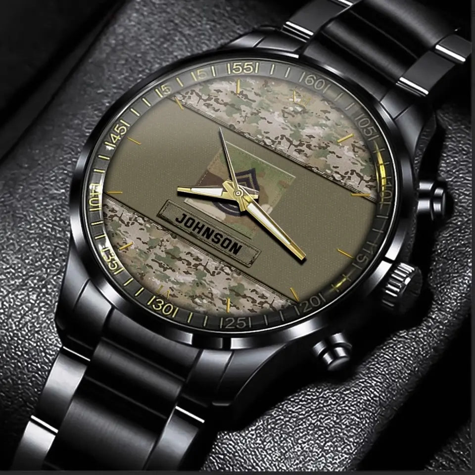 Personalized US Veteran Rank Camo Custom Name Watch