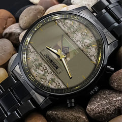 Personalized US Veteran Rank Camo Custom Name Watch