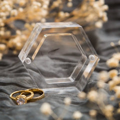 Custom Engraved Clear Hexagon Ring Box - Personalized Acrylic Wedding Ring Bearer Box for Engagement Proposal