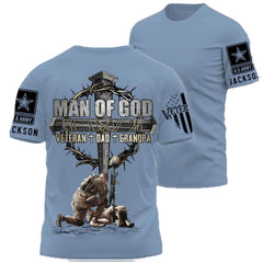 Man Of God Veteran Dad Papa Personalized Shirt For Father's Day Veteran Grandpa