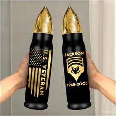 Personalized US Veteran Gold Rank Custom Name & Date Bullet Tumbler