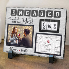 Custom Engagement Gift For Couple He Asked She Said Yes Photo Slate