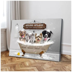 Custom Pet Portrait On Canvas Funny Dogs In A Bathtub Wall Decor Art