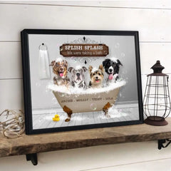 Custom Pet Portrait On Canvas Funny Dogs In A Bathtub Wall Decor Art