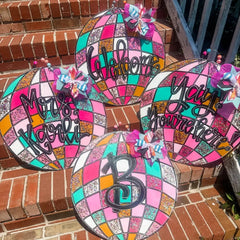 Personalized Wooden Door Sign with Disco Ball Design - Custom Initials Door Hanger