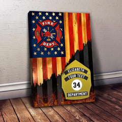 Personalized Poster Canvas For Firefighter Custom Logo And Helmet Shields Thin Red Line Fireman