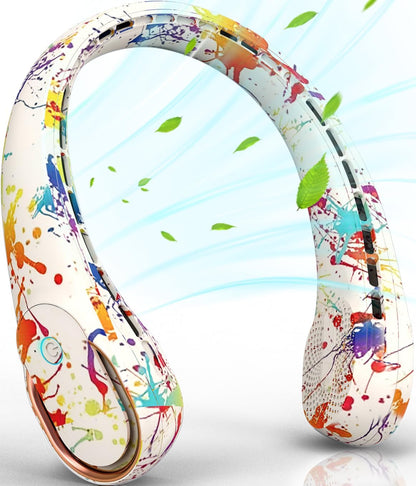 FrSara Neck Fan, Portable Personal Fan Strong Wind, 5200mAh, Air Volume,360° Cooling, No Hair Twisting, Air Volume On 2 Sides, Non-Slip, Quick Charge, Long Use Time, Gift for Father, Dad, Women