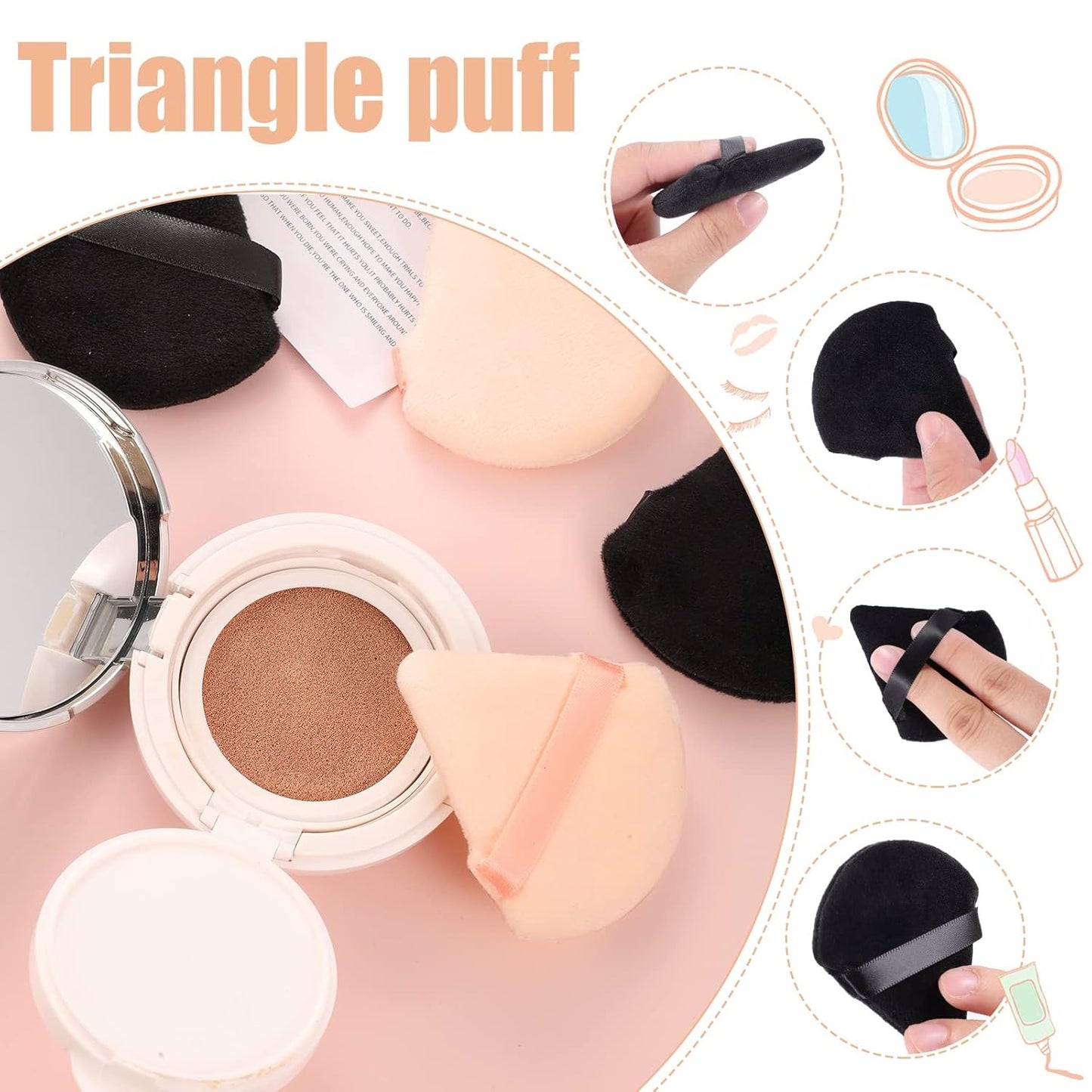 Pimoys 6 Pcs Soft Triangle Powder Puff (Black)