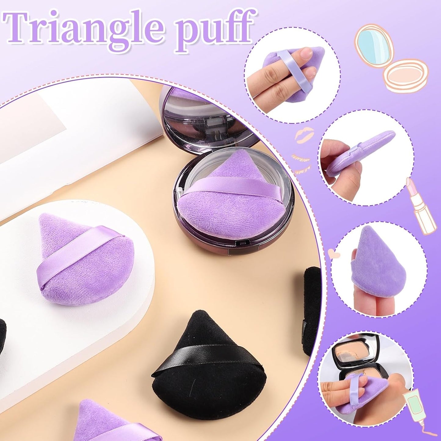 Pimoys 6 Pcs Soft Triangle Powder Puff (Black)