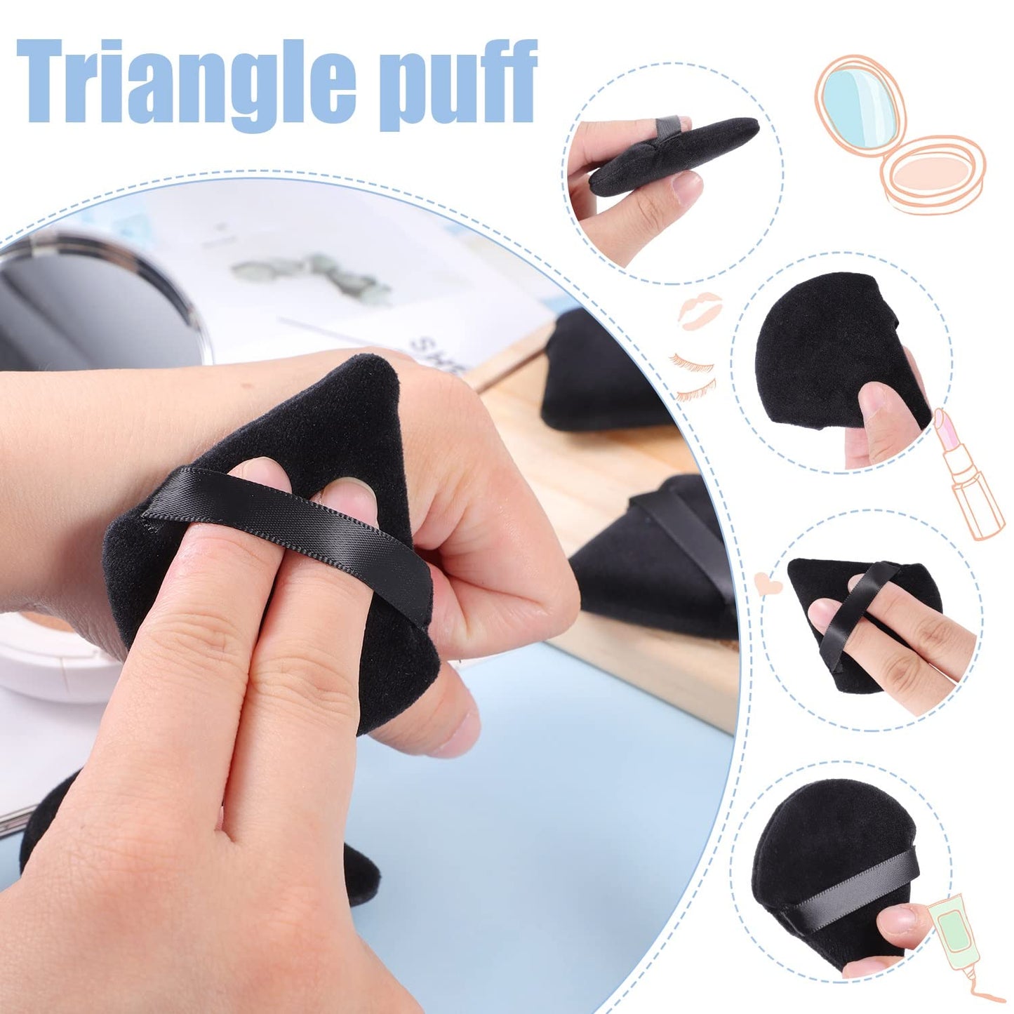 Pimoys 6 Pcs Soft Triangle Powder Puff (Black)