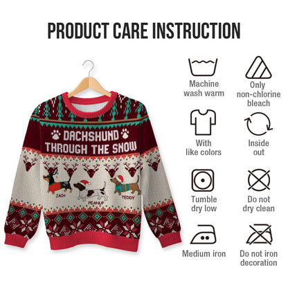 Dachshund Through The Snow - Ugly Sweater - Winter Christmas Sweater Christmas Gifts For Dog Lovers Personalized Custom Ugly Sweater