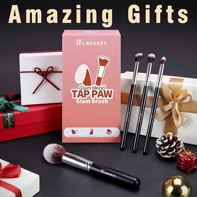 BEAKEY Makeup Brush Set with 2 Sponges (Professional Full Face Set)