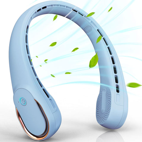 FrSara Neck Fan, Portable Personal Fan Strong Wind, 5200mAh, Air Volume,360° Cooling, No Hair Twisting, Air Volume On 2 Sides, Non-Slip, Quick Charge, Long Use Time, Gift for Father, Dad, Women