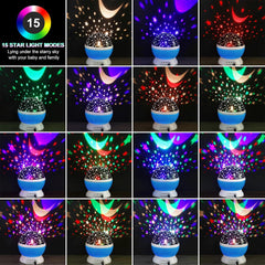 Night Light for Kids, Kids Night Light, Moon and Star Projector 360 Degree Rotation - 4 LED Bulbs 9 Light Color Changing with USB Cable, Unique Gift for Men Women Children