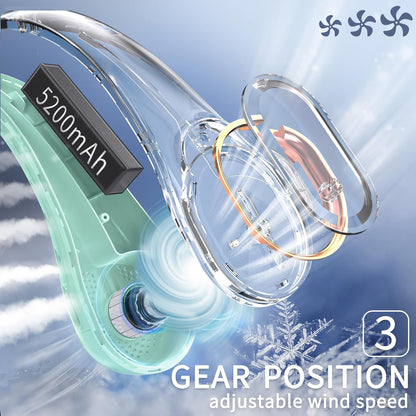 FrSara Neck Fan, Portable Personal Fan Strong Wind, 5200mAh, Air Volume,360° Cooling, No Hair Twisting, Air Volume On 2 Sides, Non-Slip, Quick Charge, Long Use Time, Gift for Father, Dad, Women