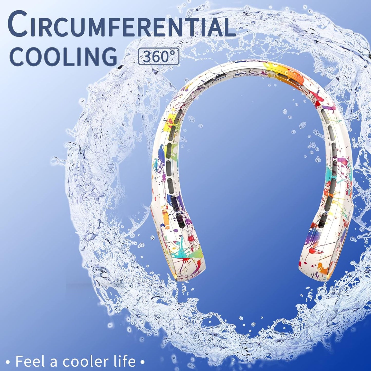 FrSara Neck Fan, Portable Personal Fan Strong Wind, 5200mAh, Air Volume,360° Cooling, No Hair Twisting, Air Volume On 2 Sides, Non-Slip, Quick Charge, Long Use Time, Gift for Father, Dad, Women