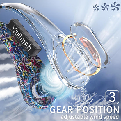 FrSara Neck Fan, Portable Personal Fan Strong Wind, 5200mAh, Air Volume,360° Cooling, No Hair Twisting, Air Volume On 2 Sides, Non-Slip, Quick Charge, Long Use Time, Gift for Father, Dad, Women