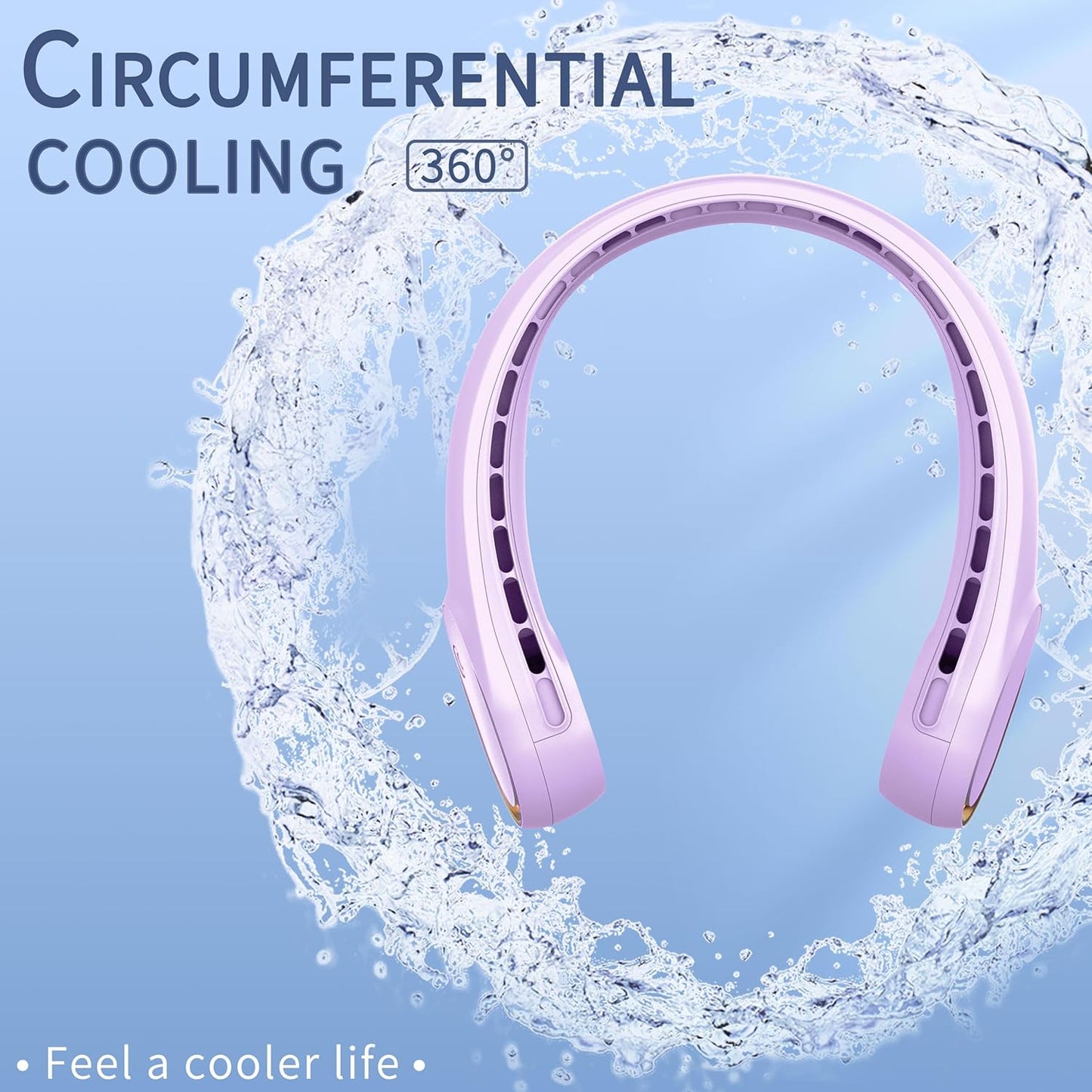 FrSara Neck Fan, Portable Personal Fan Strong Wind, 5200mAh, Air Volume,360° Cooling, No Hair Twisting, Air Volume On 2 Sides, Non-Slip, Quick Charge, Long Use Time, Gift for Father, Dad, Women