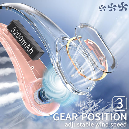 FrSara Neck Fan, Portable Personal Fan Strong Wind, 5200mAh, Air Volume,360° Cooling, No Hair Twisting, Air Volume On 2 Sides, Non-Slip, Quick Charge, Long Use Time, Gift for Father, Dad, Women