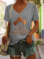 V-neck I'm Your Huckleberry Print T-Shirt