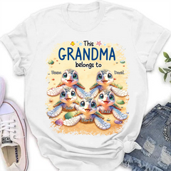 This Grandma belongs to Cute Ocean Turtles Grandkids On The Sand Personalized White T-shirt and Hoodie