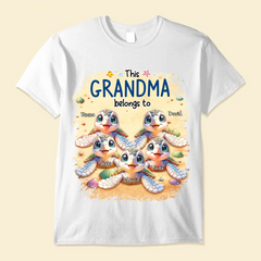 This Grandma belongs to Cute Ocean Turtles Grandkids On The Sand Personalized White T-shirt and Hoodie