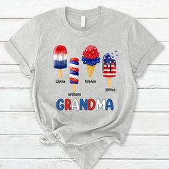 4th of July Grandma With Grandkids Popsicles Personalized White T-shirt and Hoodie