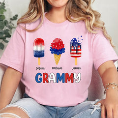 4th of July Grandma With Grandkids Popsicles Personalized White T-shirt and Hoodie