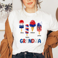 4th of July Grandma With Grandkids Popsicles Personalized White T-shirt and Hoodie