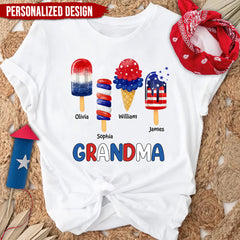 4th of July Grandma With Grandkids Popsicles Personalized White T-shirt and Hoodie