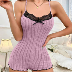 Cross-Border Women'S Summer Fashion Butterfly Beautiful Back Pajamas Foreign Trade Home Clothes European And American Style Lace Splicing Suspender One-Piece Pajamas