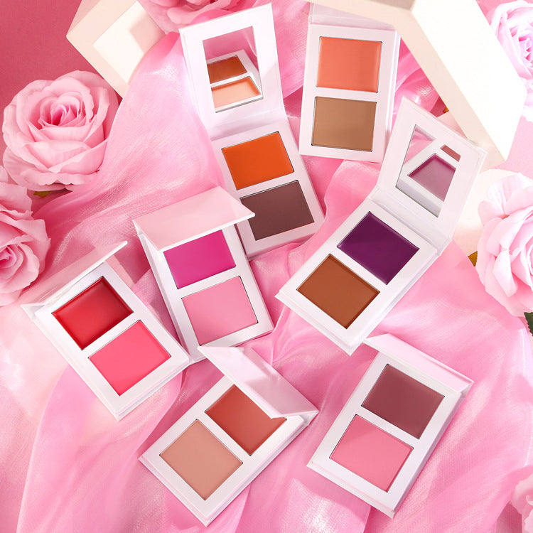 Two-Color Blush Paste And Powder All In One Matte Cream Rouge Blush Mud Cross-Border No Logo