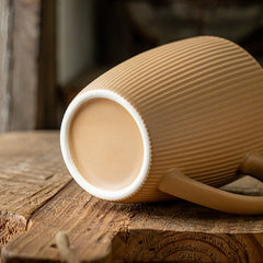Xiwu Striped Cup High-Value Simple Couple Pair Cup Matte Ceramic Mug Embossed Coffee Cup Cross-Border Export