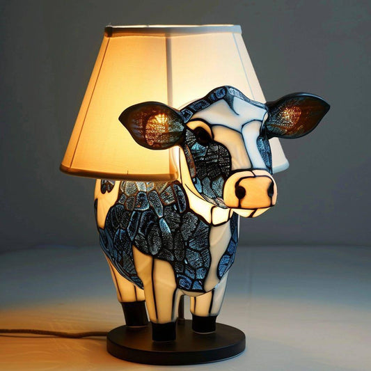 Animal Table Lamp Calf Animal Table Creative Home Bedside Resin Ornament Glowing Niu Head Table Lamp