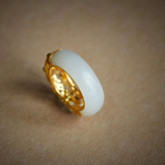 Imitation White Jade Winter Pattern Classic Hollow Ring New Chinese Style Retro Feel And Imitation Field Jade Index Finger Ring