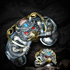 Soul-Entering Level! Amazing! Golden Winged Roc Ring Handmade Thai Silver Opening Adjustable Ring Ring