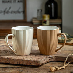 Xiwu Striped Cup High-Value Simple Couple Pair Cup Matte Ceramic Mug Embossed Coffee Cup Cross-Border Export