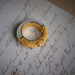 Imitation White Jade Winter Pattern Classic Hollow Ring New Chinese Style Retro Feel And Imitation Field Jade Index Finger Ring