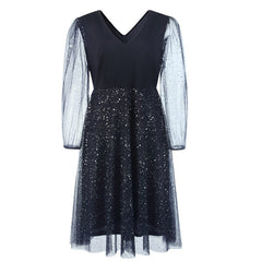 Elegant Plus-Size Polka Dot V-Neck Slim-Fit Dress