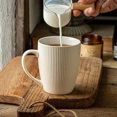 Xiwu Striped Cup High-Value Simple Couple Pair Cup Matte Ceramic Mug Embossed Coffee Cup Cross-Border Export