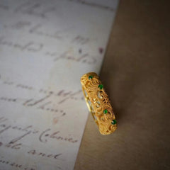 Imitation White Jade Winter Pattern Classic Hollow Ring New Chinese Style Retro Feel And Imitation Field Jade Index Finger Ring