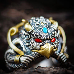 Soul-Entering Level! Amazing! Golden Winged Roc Ring Handmade Thai Silver Opening Adjustable Ring Ring