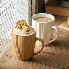 Xiwu Striped Cup High-Value Simple Couple Pair Cup Matte Ceramic Mug Embossed Coffee Cup Cross-Border Export